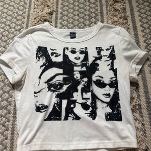 SHEIN White Short Sleeve Tee with Black Photo Collage Graphic